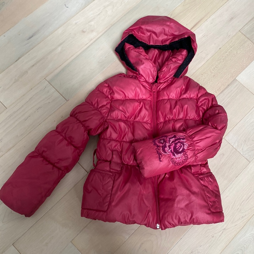 Catinimi girls puffer pink embroidered flower jacket coat